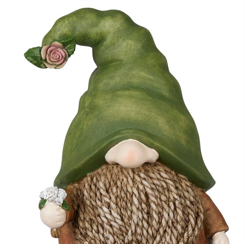 Gnome with Green Hat Holding a Flower
