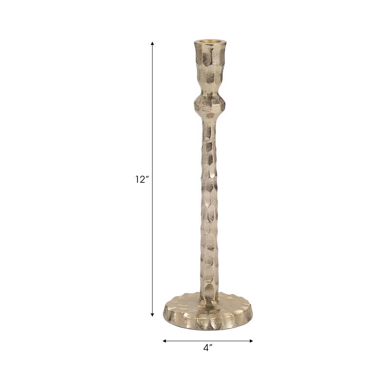 Hammered Taper Candle Holder Contemporary Glam Metal Metallic Gold Candle Holder for Home, Office or Event Table