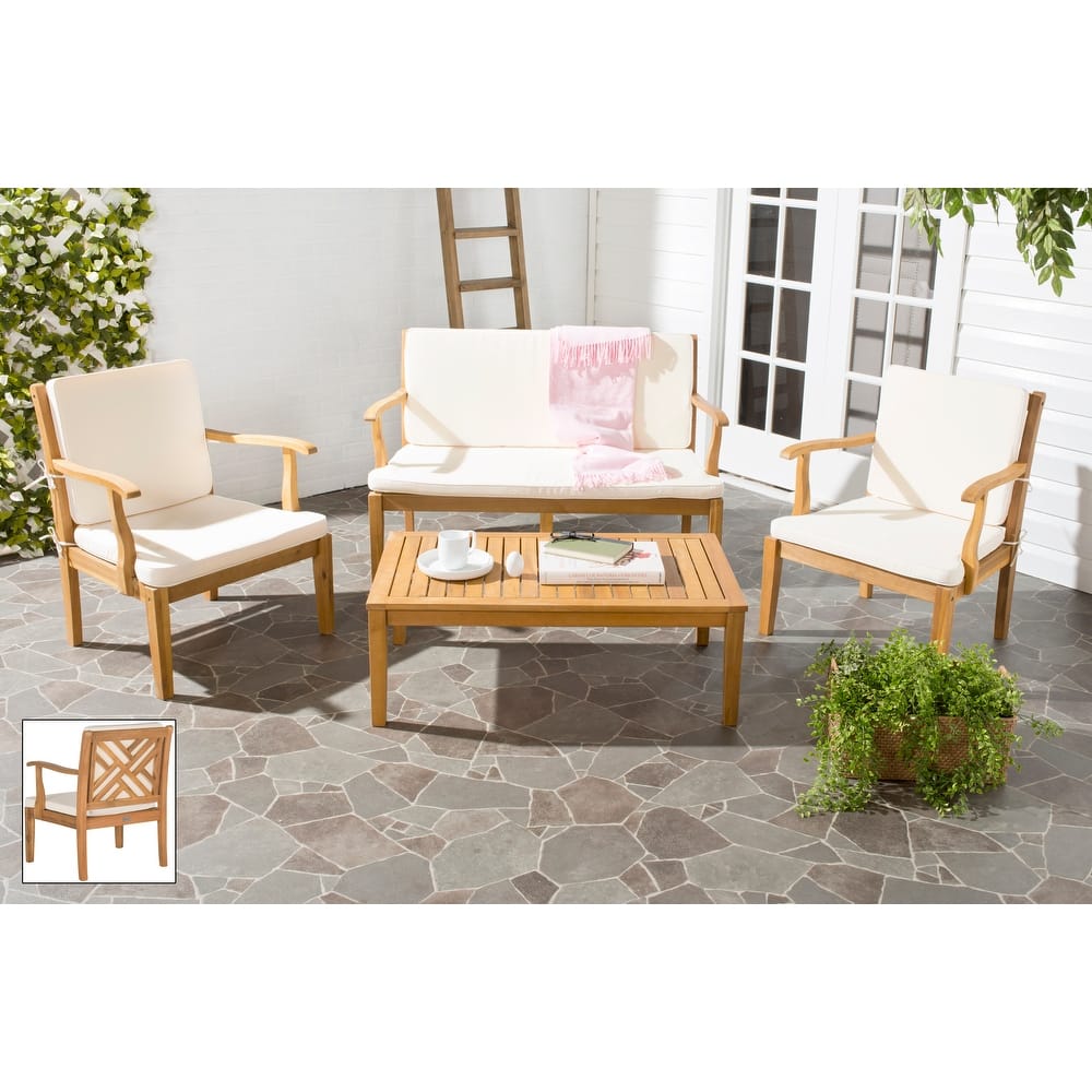 SAFAVIEH Outdoor Arely Acacia Wood 4-Piece Patio Set - 48W x 32D x 25H