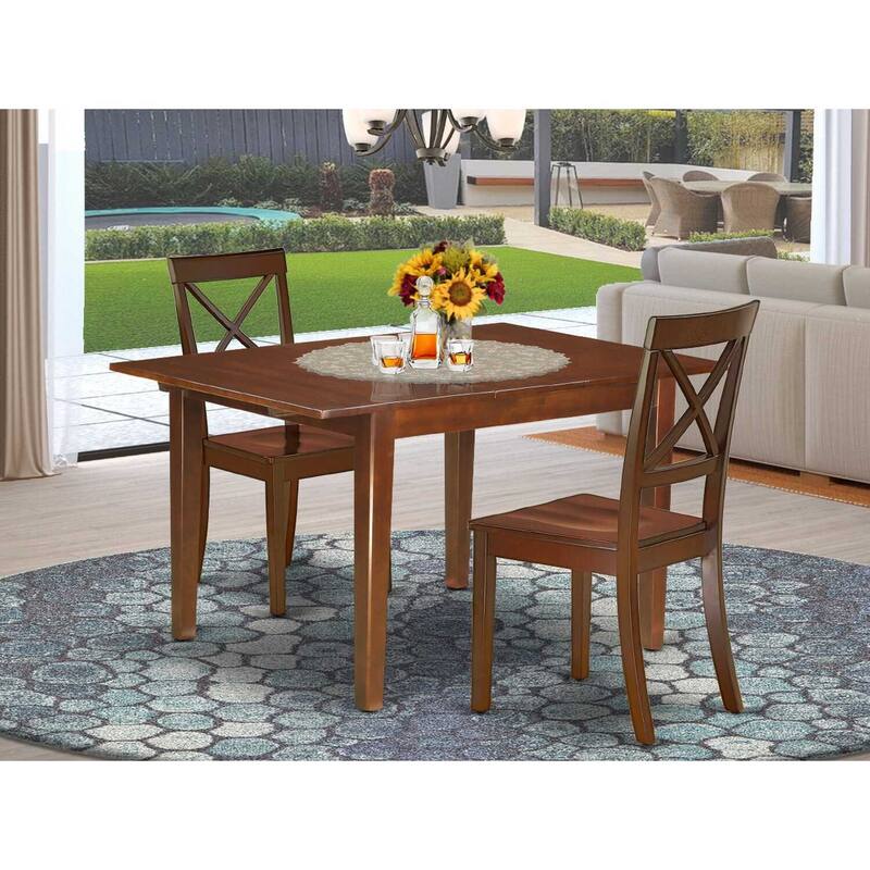 Rectangular Dining Table Set - 3Pc Tuscan Style Table with 2 Kitchen Chairs, 42-54" Extendable
