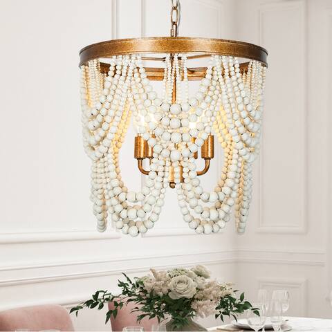 Empire Boho Tiered Wood Beaded Chandelier 4-light Luxury French Country Antique Gold Dining Room Lights