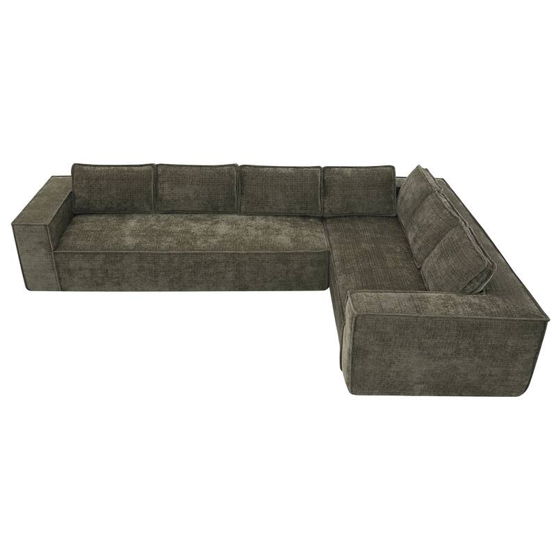 129.5" Chenille Modular Sectional Sofa with Wrinkle-Resistant Fabric, 6-Seater L-Shaped Cloud Couch, No Assembly Required