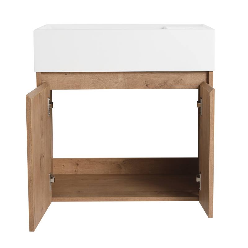 24-Inch Floating Bathroom Vanity with Thick Edge Resin Sink and Soft-Close Doors for Compact Spaces