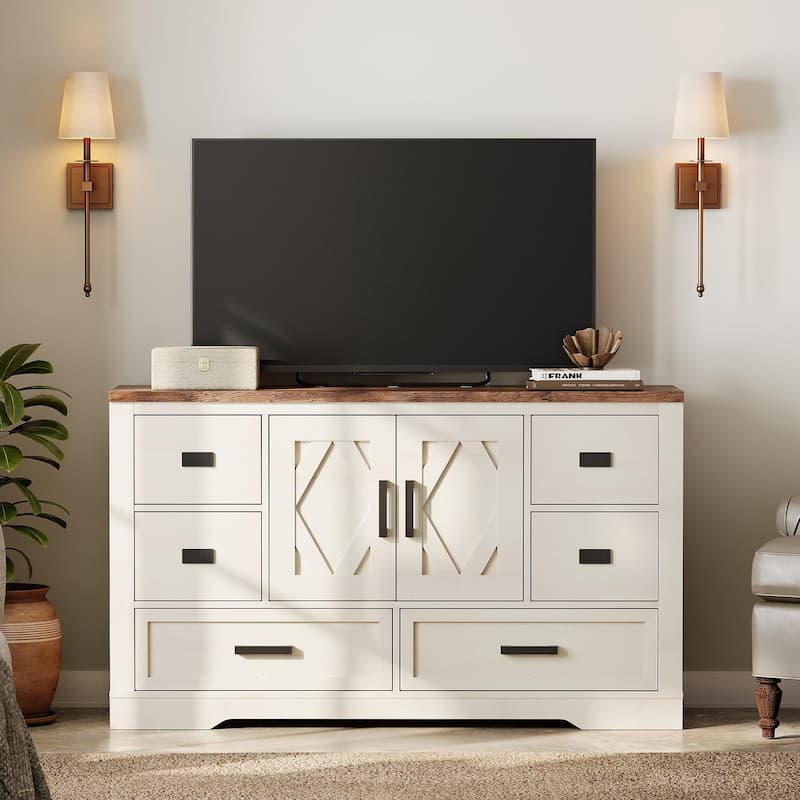 WAMPAT Farmhouse Dresser for Bedroom,60 inch Wood Dresser TV Stand