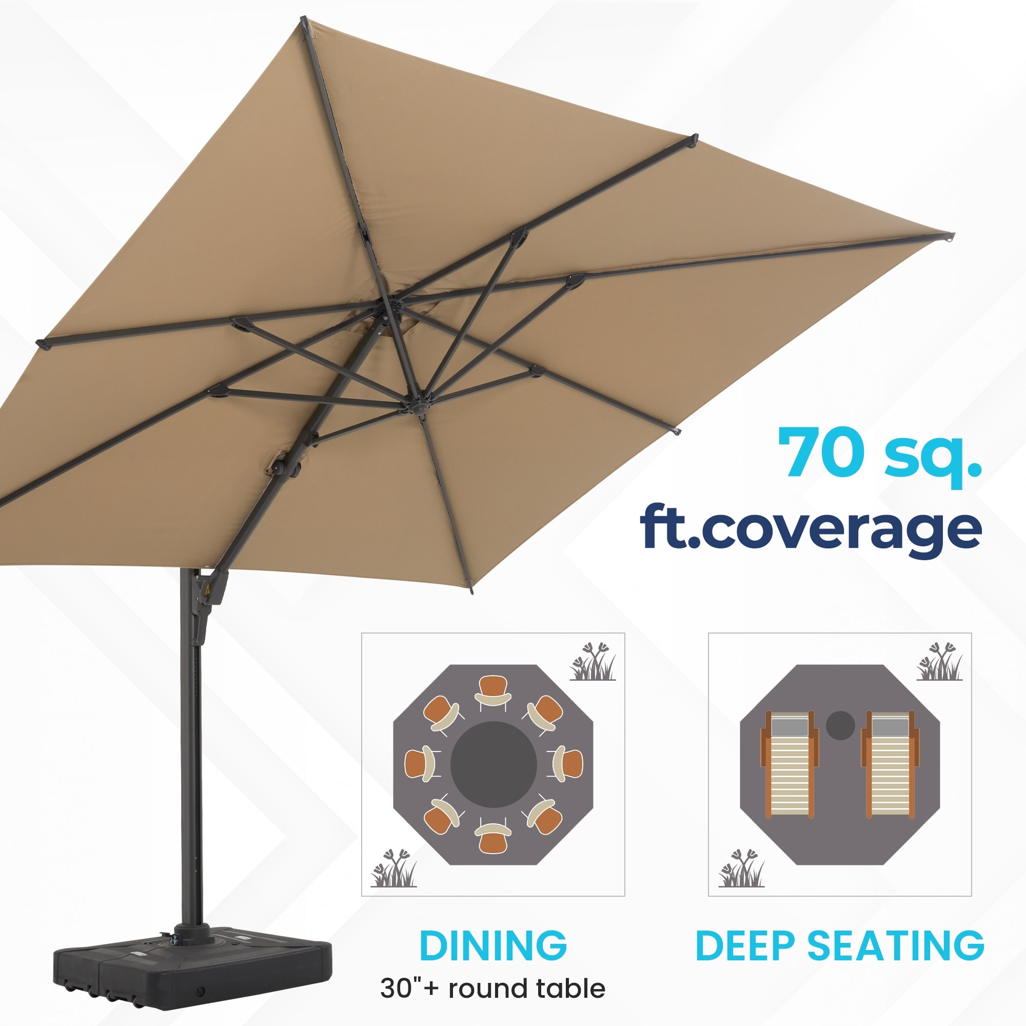 height of patio umbrella Grand Balcony Umbrella, JENA 6x4 FT Outdoor Umbrella, Rectangular Flat Canopy Versatile Patio Shade with 360 Degree Roating Knob for Deck Apartment, Beige : Patio, Lawn & Garden DomeShade 15ft Patio Umbrella with