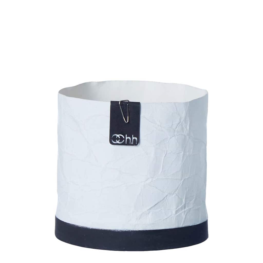 Sm. Creased Paper Pot W/Cement Bottom White- A