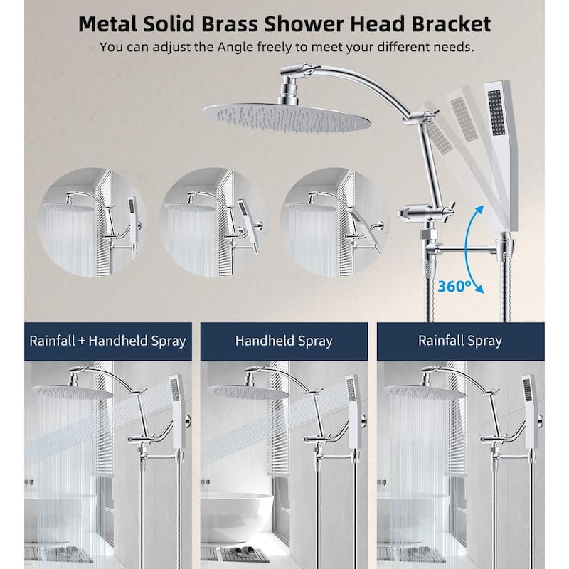 Metal 10'' Round Rainfall Shower Head, High Pressure Handheld Shower