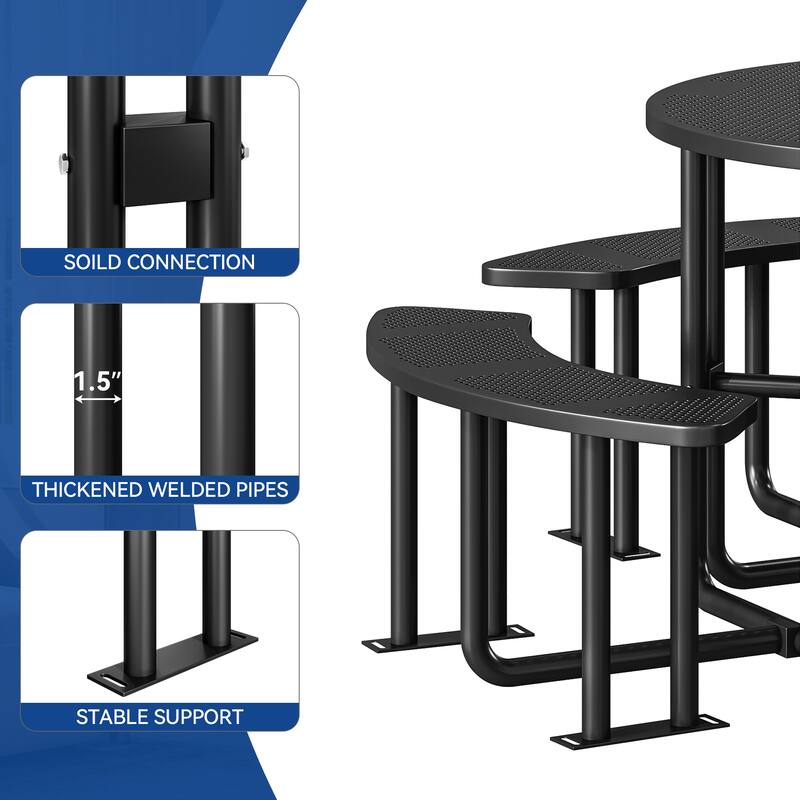 Black Outdoor Round Picnic Table Dining Set - 46"