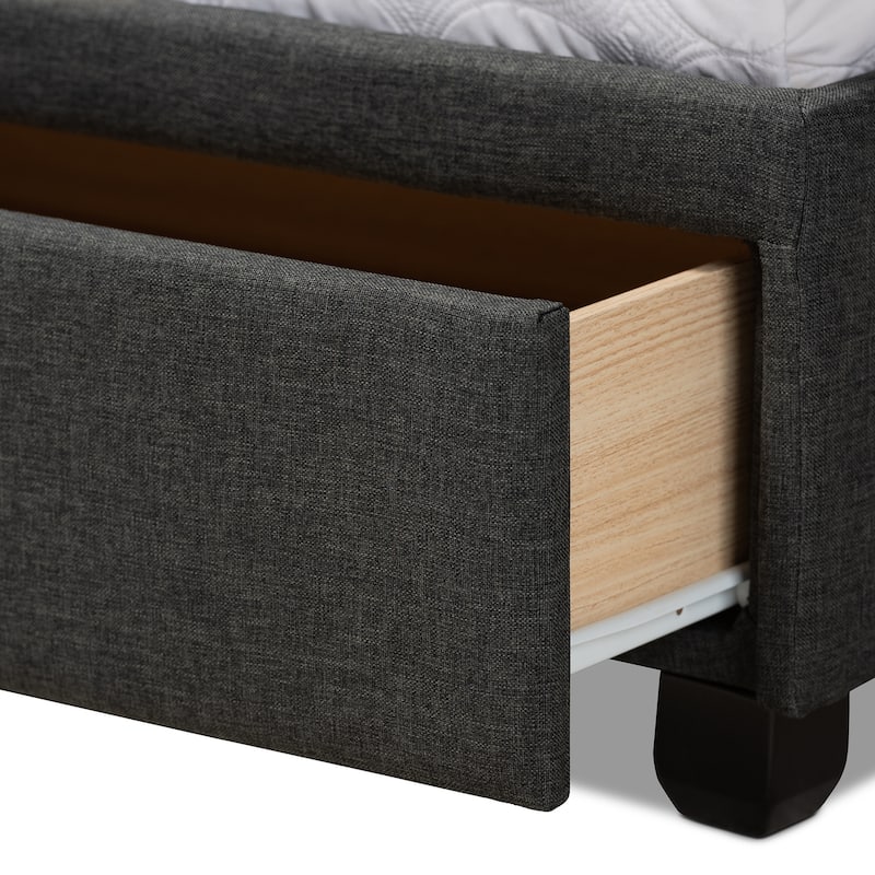 Queen Size Storage Bed with Drawers - Dark Grey Upholstered Platform Bed, Tufted Headboard