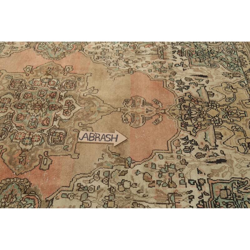 Hand Knotted Oriental 100% Wool Carpet Traditional Medallion Oranges & Rust Tabriz Area Rug - 9' 8'' X 6' 10''