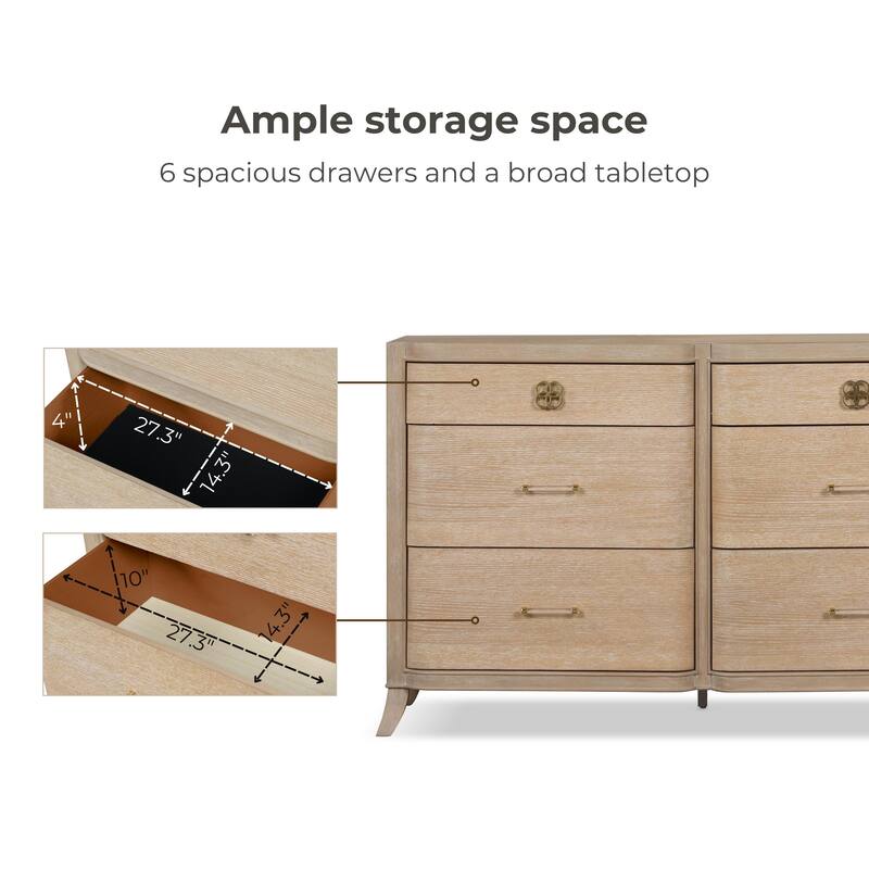 Furniture of America Kian Modern Natural Oak Solid Wood 6-Drawer Double Dresser