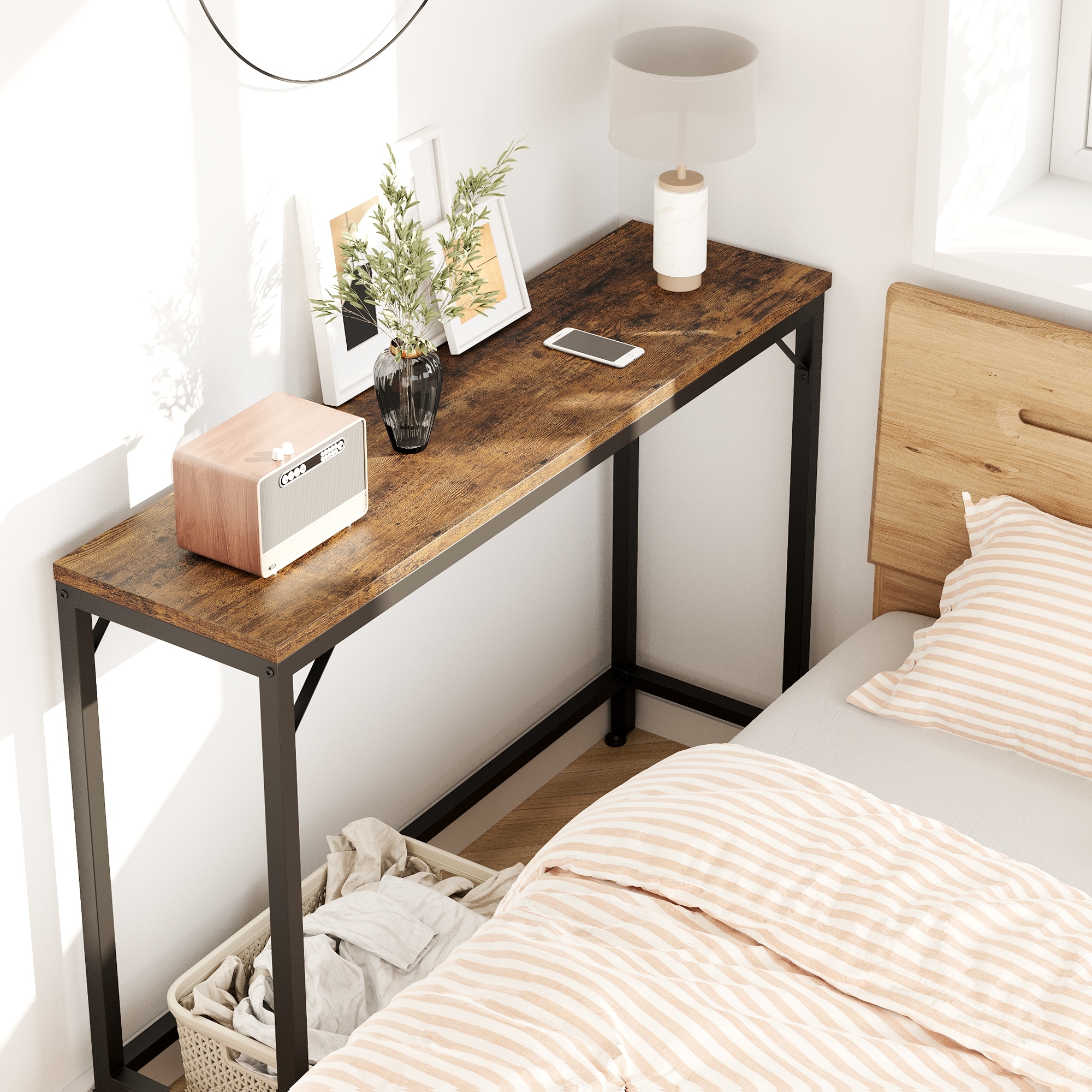 Console table behind bed on sale