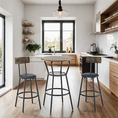3 Pieces Metal Bar Table and Upholstered Stool Set with Shelf