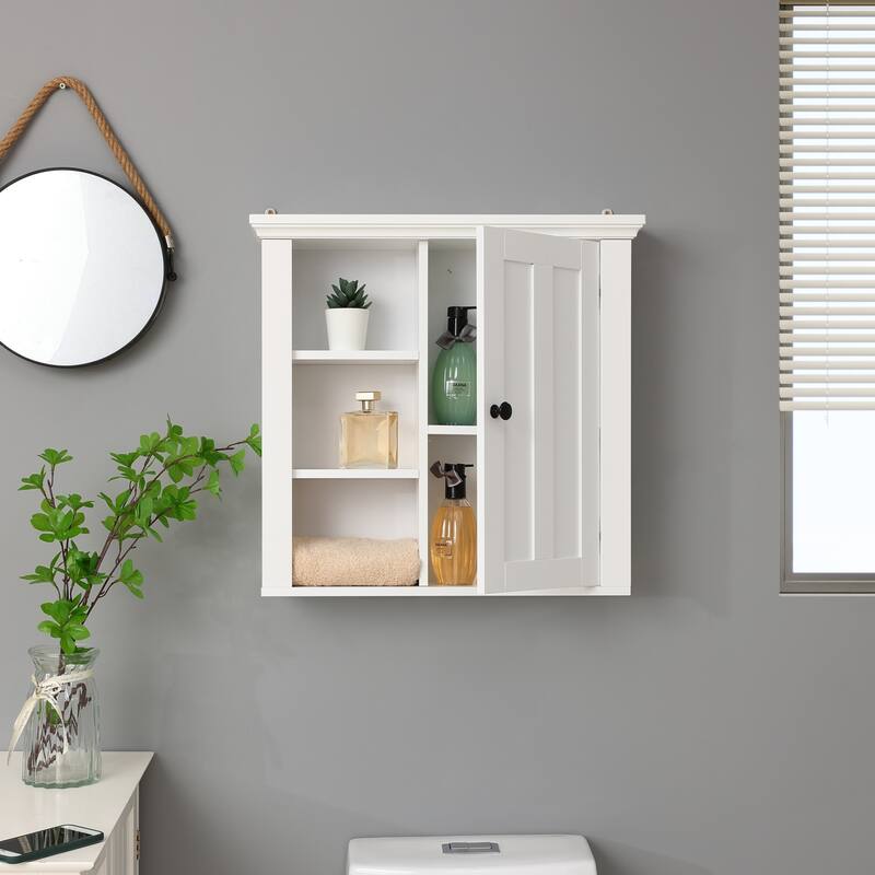 White MDF Wood Bathroom 1-Door Wall Storage Cabinet - 19.96" H x 20.87" W x 5.71" D