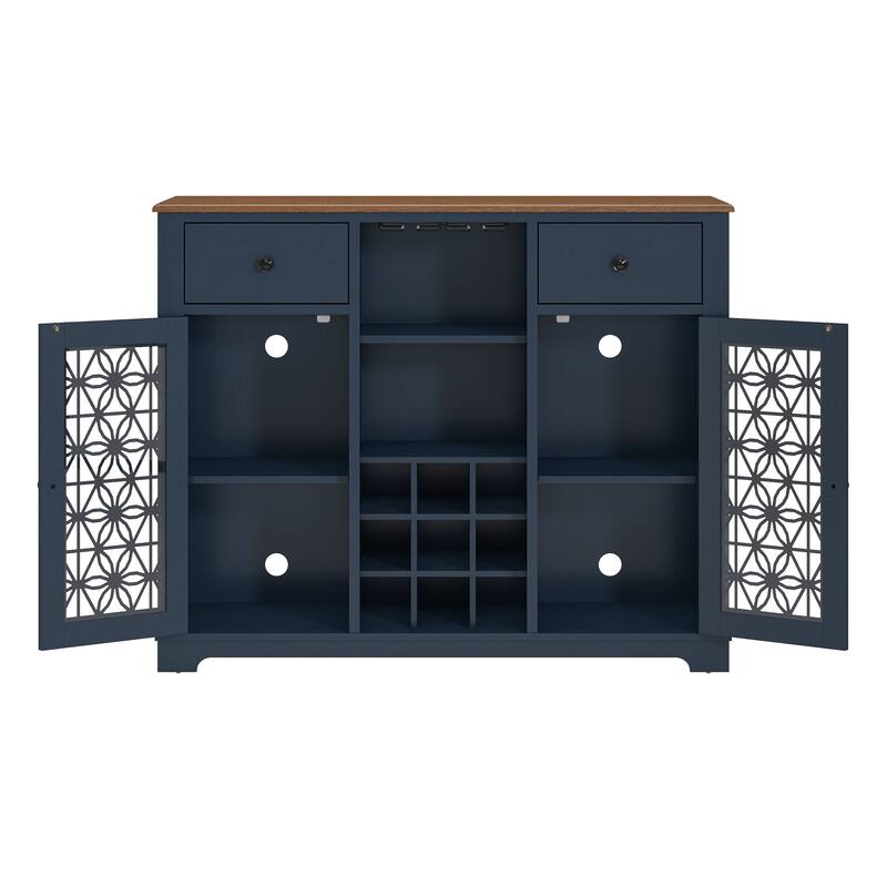 47" Stylish Wine Cabinet with Metal Wine Glass Rack - 47" in Width