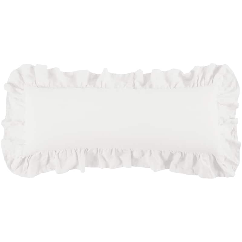 HiEnd Accents Luna Washed Linen Ruffled Lumbar Pillow, 14"x36" - White