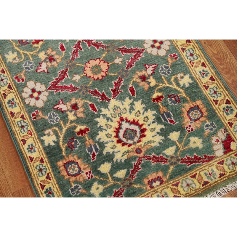 Green Floral Kazak Oriental Foyer Rug Hand-Knotted Wool Carpet - 2'0" x 3'0"