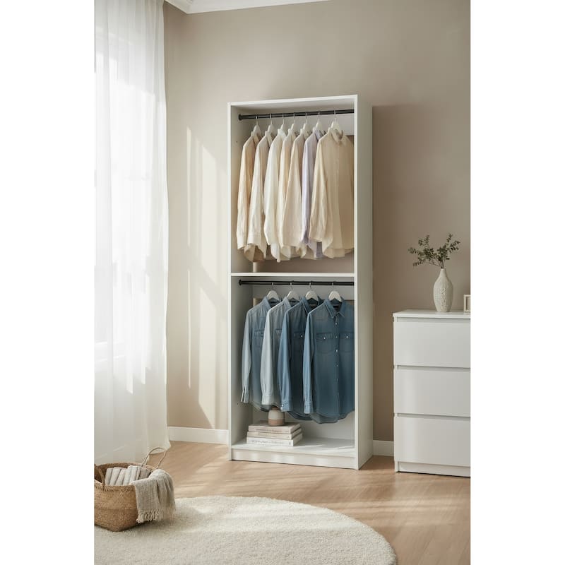 Prosper 32" White Wood Walk-in Closet with Two Rods - 31.4"W x 15.7"D x 83" H