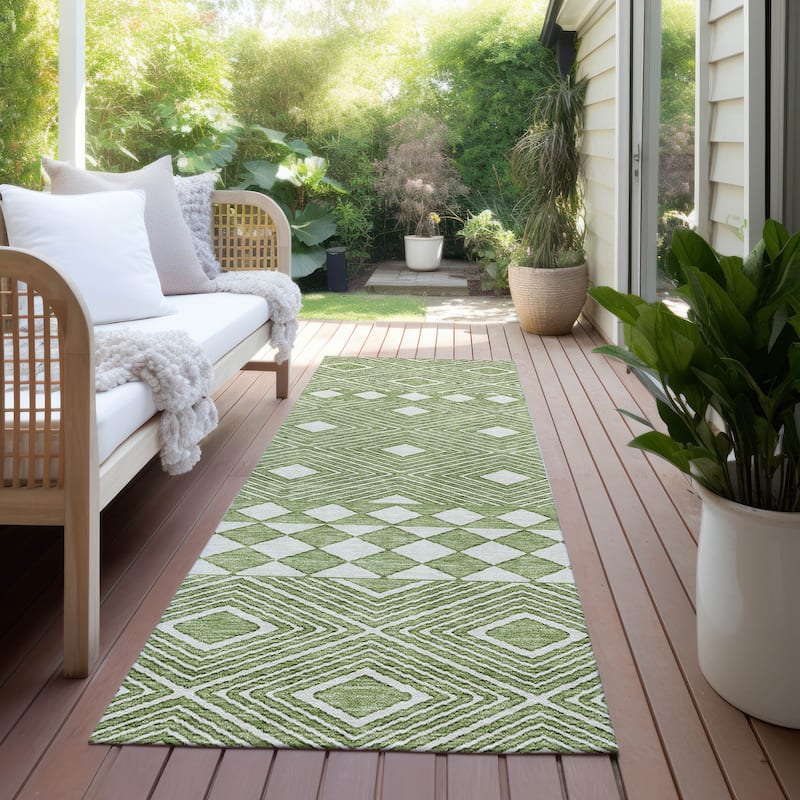 Machine Washable Indoor/ Outdoor Chantille Boho Moroccan Rug - Green - 2'3" x 7'6"