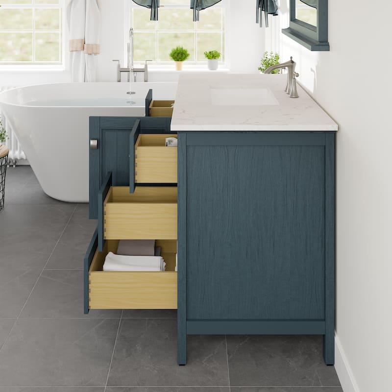 Eviva Britney 42"W x 22"D Ash Blue Bathroom Vanity with White Carrara Quartz Vanity Top - 42