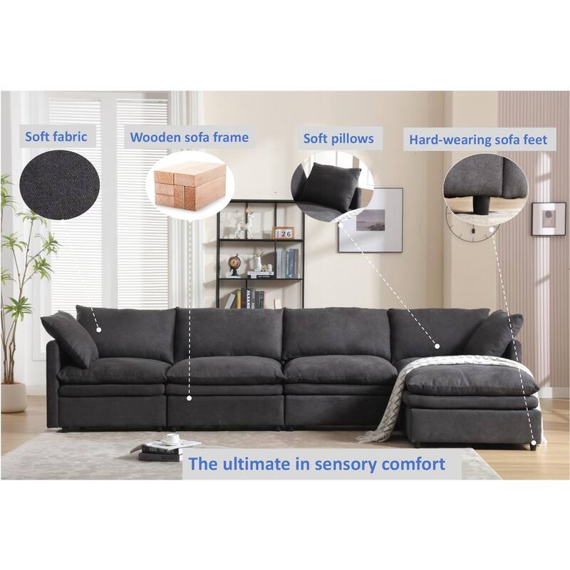 Flexible U-Shaped Modular Sofa with Reversible Cushions, Seating for 5