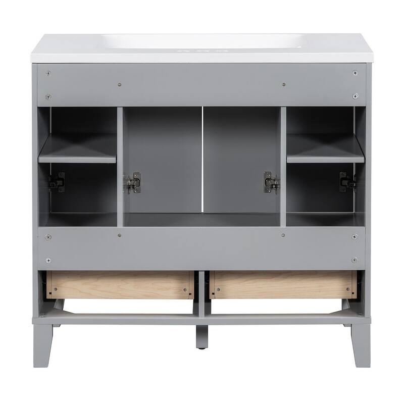 36'' Bathroom Vanity with Sink Set, Solid Wood Frame Bathroom Storage Cabinet, Freestanding Vanity Set