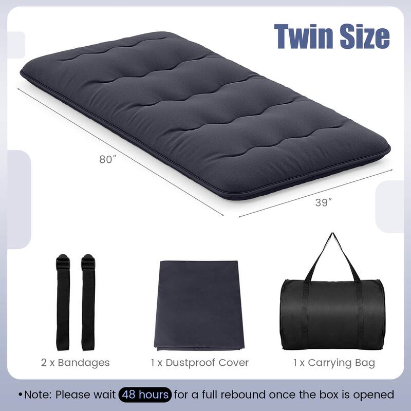 Roll-up Sleeping Cot Portable Futon Mattress w/Washable Cover - Twin