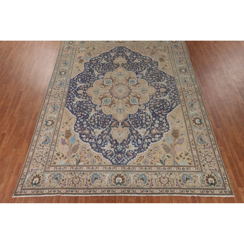 Blue Tabriz Persian Vintage Area Rug Hand-Knotted Wool Carpet - 9'11" x 13'2"