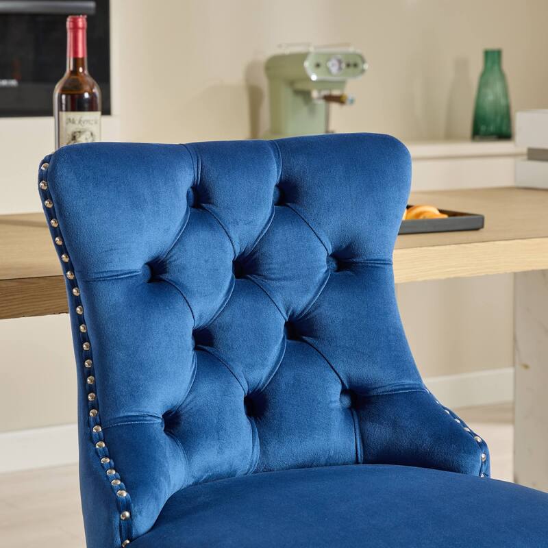 GDF Studio - Riveton Modern Velvet Upholstered Counter Height Bar Stools with Button Tufted Back & Rivet Trim (Set of 2)