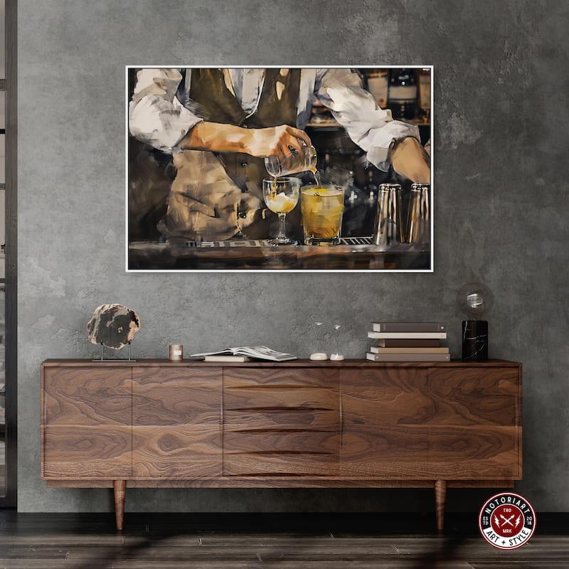 Notoriart Bartender Framed Bar Cart Art For Men
