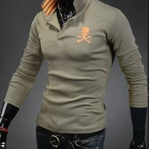 Shop Korean Men S Slim Stretch Cotton Skull Printed Polo Shirt