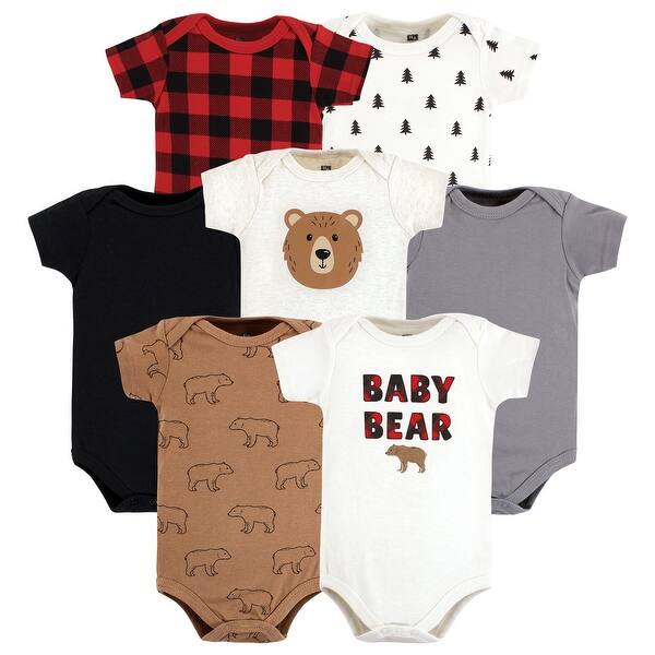 slide 1 of 1, Hudson Baby Cotton Bodysuits, Brown Bear 0-3 Months - Brown Bear