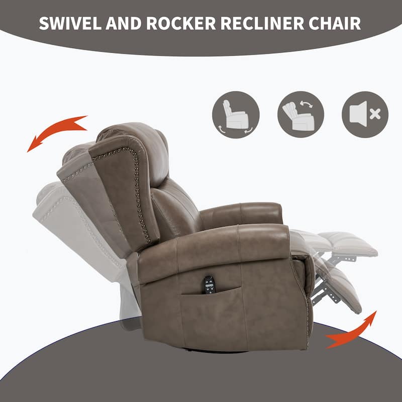360° Swivel Rocking Recliner with Heat & Massage, Genuine Leather
