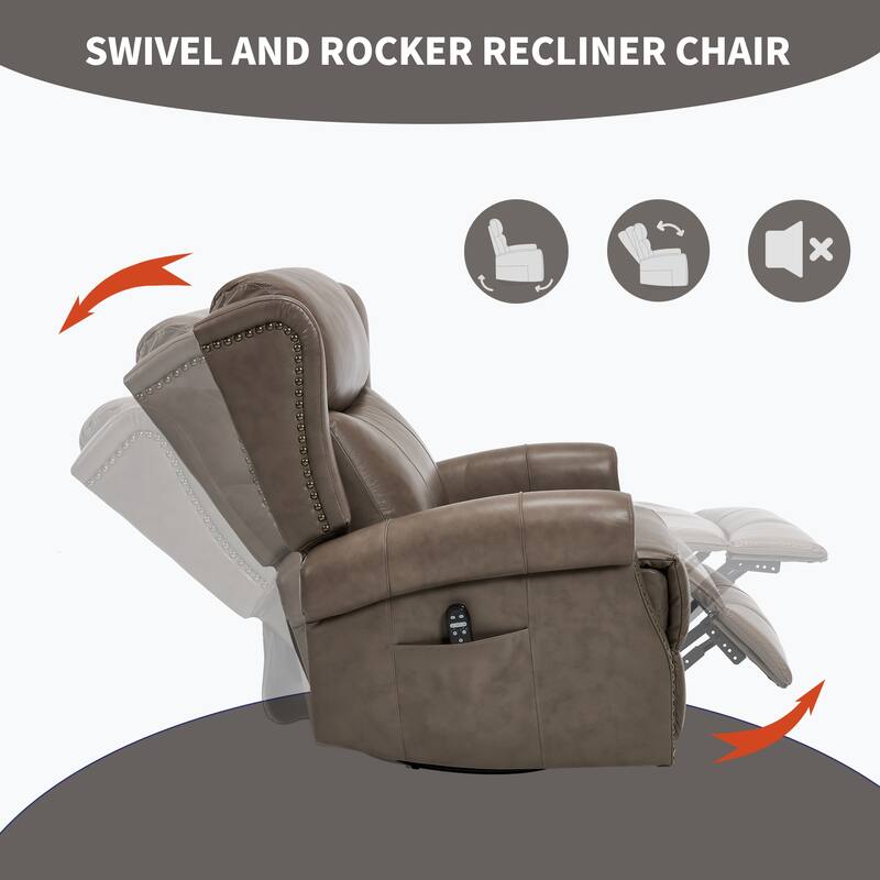 RoomfittersLeather Manual Swivel Rocker Recliner Chair with Heat and Massage Glider Lounge Sofa for Living Room