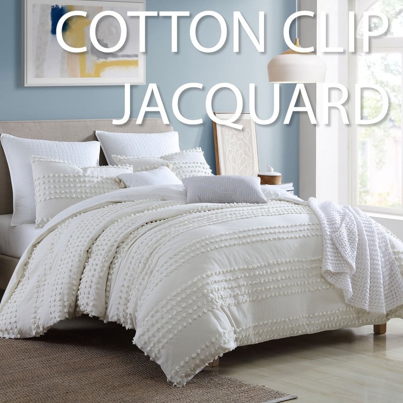Marilla 100% Cotton Clipped Dots Stripes Jacquard 5-Piece Bedding Comforter Set