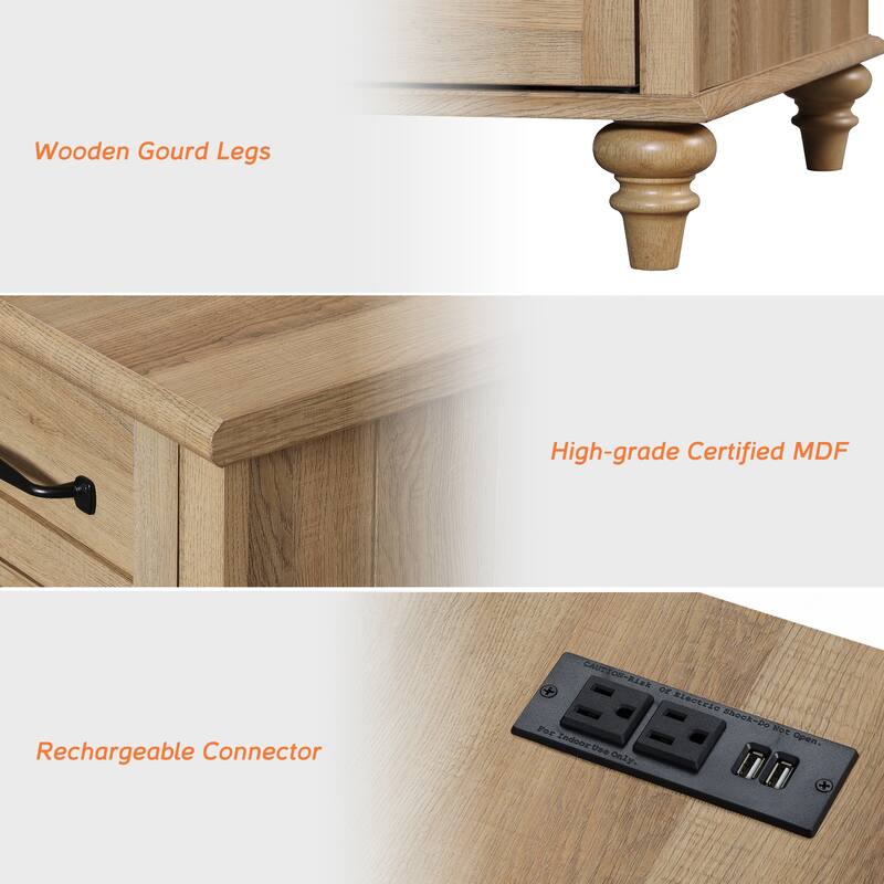 End Table with Charging Station, Side Table with Storage, Power Outlets & Type-C USB Ports for Living Room