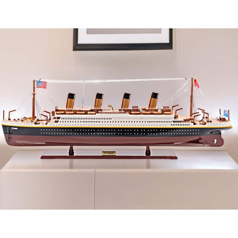 HomeRoots 11" Black and Red 1912 RMS Titanic Medium Boat Hand Painted Decorative Boat - 32' X '11' X '4 - 32' X '11' X '4