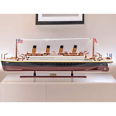 HomeRoots 11" Black and Red 1912 RMS Titanic Medium Boat Hand Painted Decorative Boat - 32' X '11' X '4