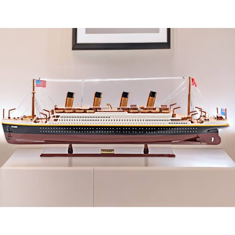 HomeRoots 11" Black and Red 1912 RMS Titanic Medium Boat Hand Painted Decorative Boat - 32' X '11' X '4