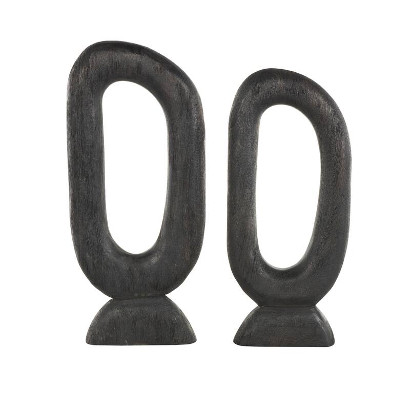 Black Mango Wood Cutout Oval Abstract Decorative Sculpture (Set of 2)
