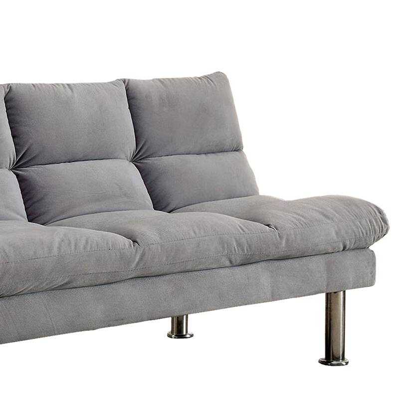 Fabric Upholstered Futon Sofa with Metal Base, Gray and Silver