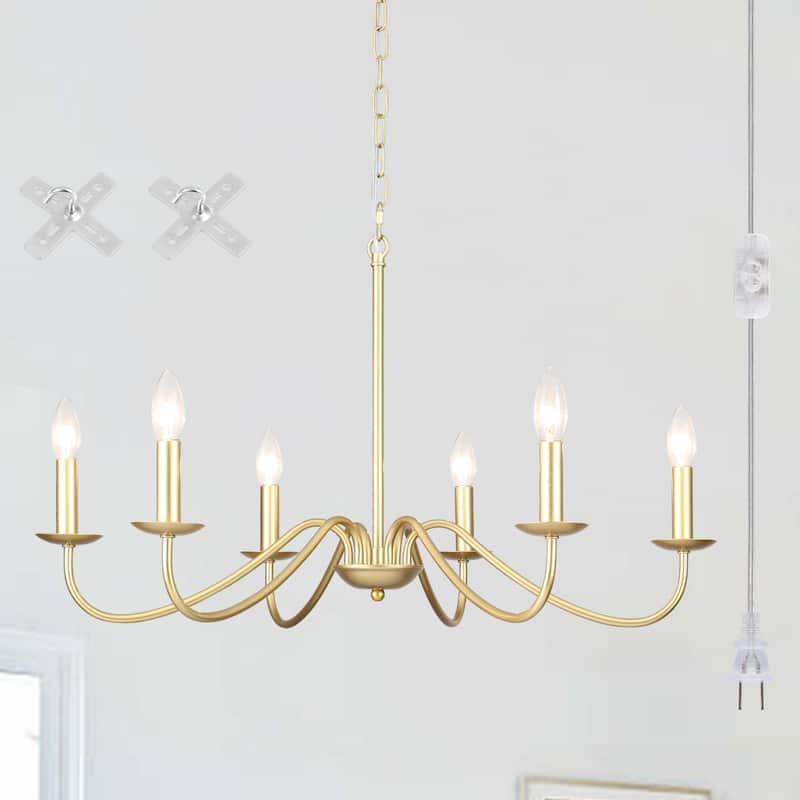 6-Light 27.55-inch Chandeliers with Plug in Cord for Bedroom Living Room