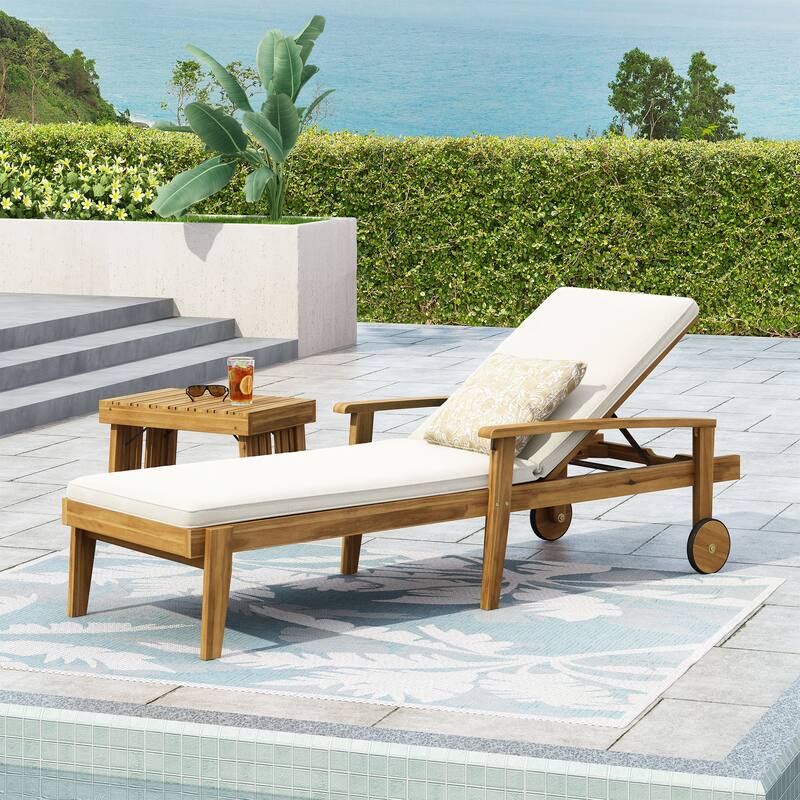 Rossetta Acacia Wood Adjustable Seating Non-porous Fabric Chaise Lounge with Thin Slat Panels
