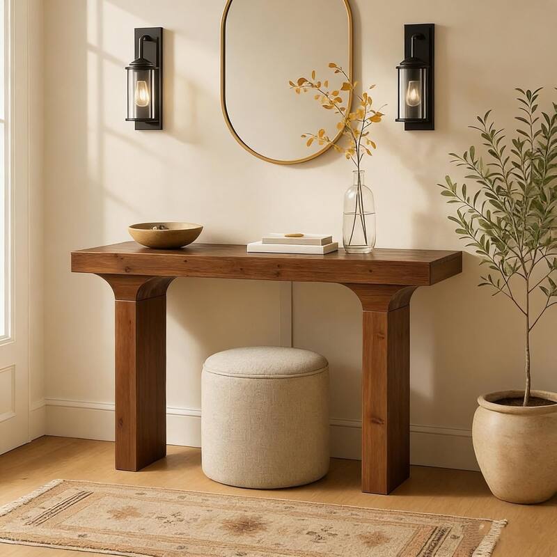 Solid Wood Console Table, 59" Farmhouse Entryway Sofa Table Behind The Couch - 59" L x 12" W x 32" H