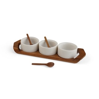 Nambe Chevron Condiment Tray with Spoons - 13.5" L x 4" W x 2.5"