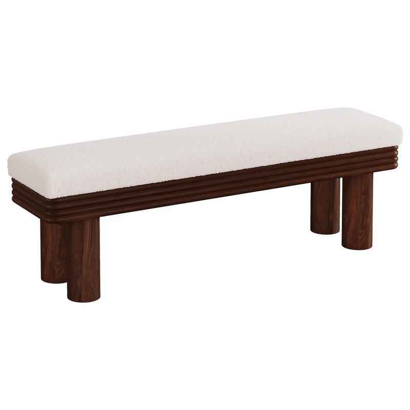 Upholstered Entryway Bench, Faux Shearling Padded Seat Shoe Bench, Bedroom Entrance Living Room End-of-Bed Accent Stool