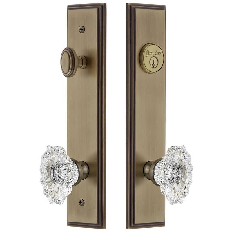 Grandeur Carre Solid Brass Tall Plate Single Cylinder Keyed Entry Set - Vintage Brass