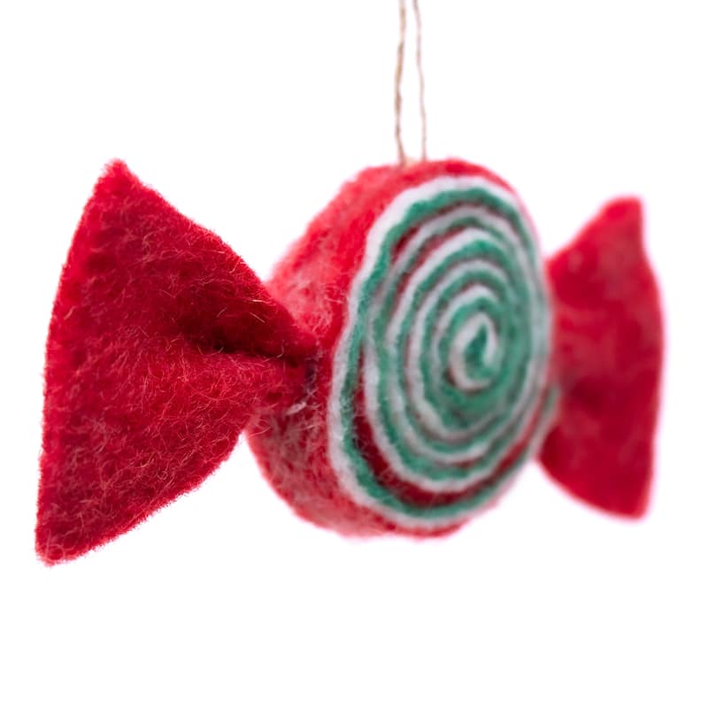 Classic Christmas Candy Handmade Felt Ornaments, Set of 3