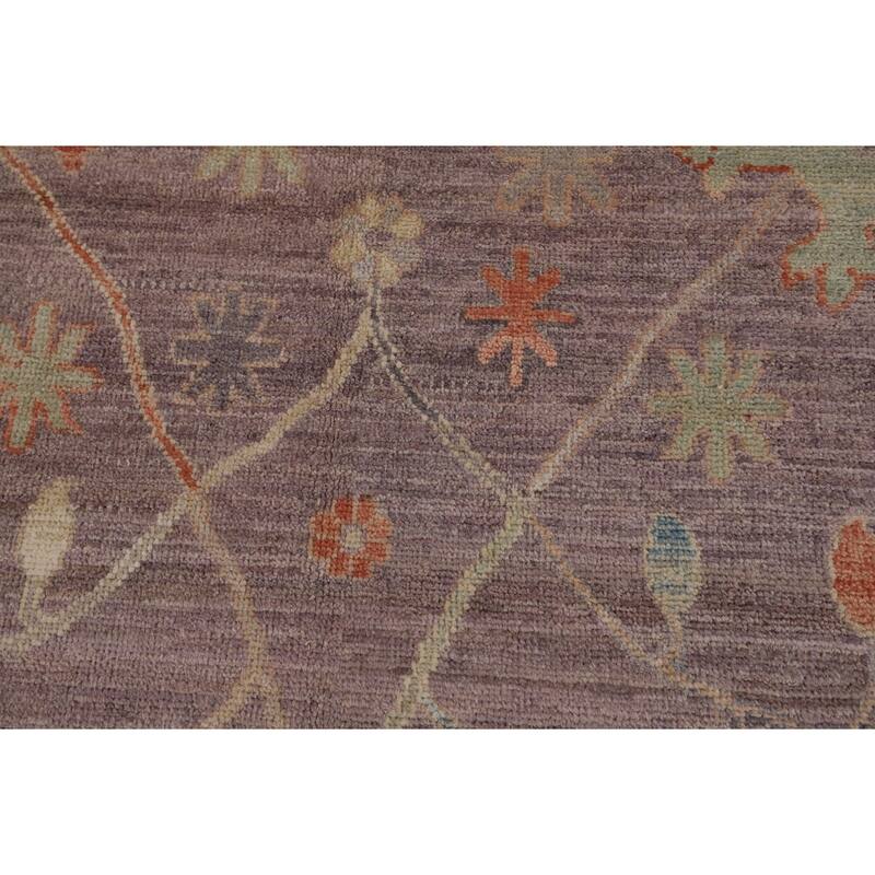 Floral Vegetable Dye Oushak Turkish Rug Hand-Knotted Brown Wool Carpet - 8'9"x 11'9"