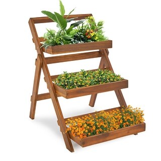 花台　自然木　約75cm✕約35cm✕約11cm 3-Tier Acacia Wood Plant Stand, Foldable Compact Indoor/Outdoor